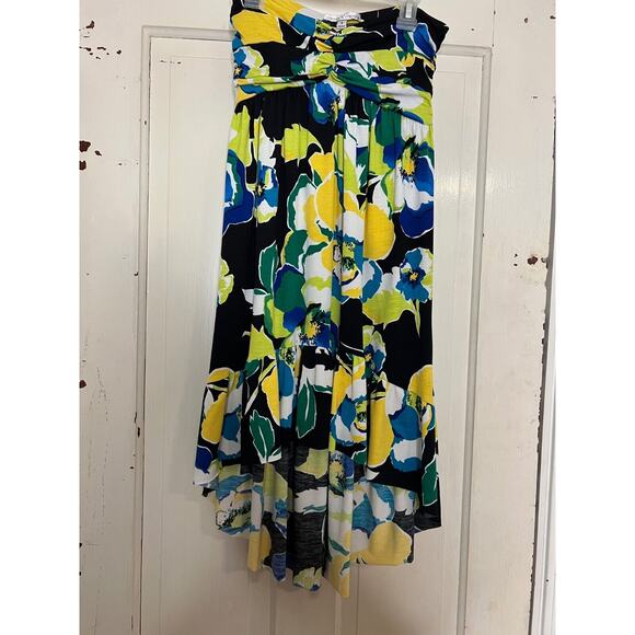 Moa Moa Women Bandeau High-Low strapless Multi Color Floral Dress Size Small - Picture 1 of 5